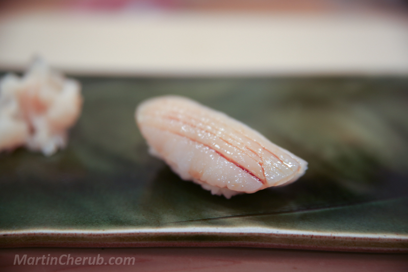 Mushi awabi — steamed abalone nigiri, glossy and tender