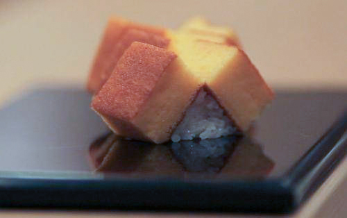 Tamagoyaki — the dessert course, golden egg cake blocks