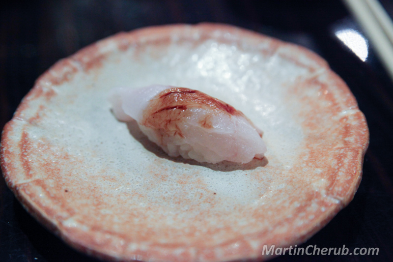 Nigiri with skin, lightly scored