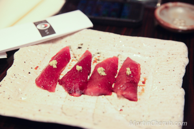 Marinated tuna sashimi with real wasabi